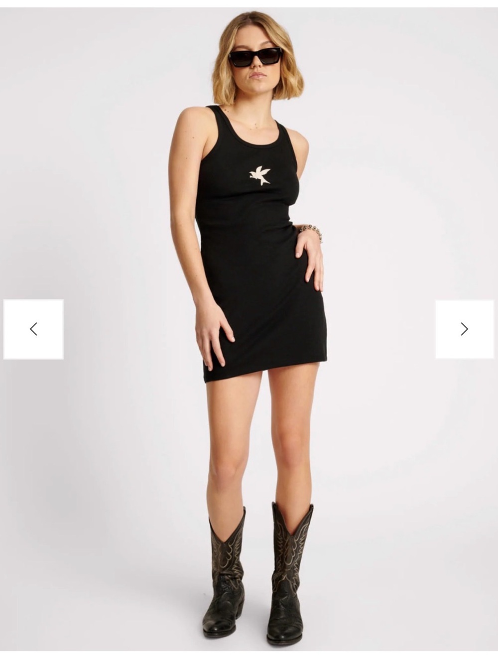 One Teaspoon Black Ribbed Tank Dress with Small White Logo